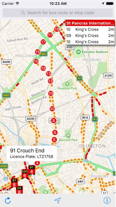 London Live Bus App Screen